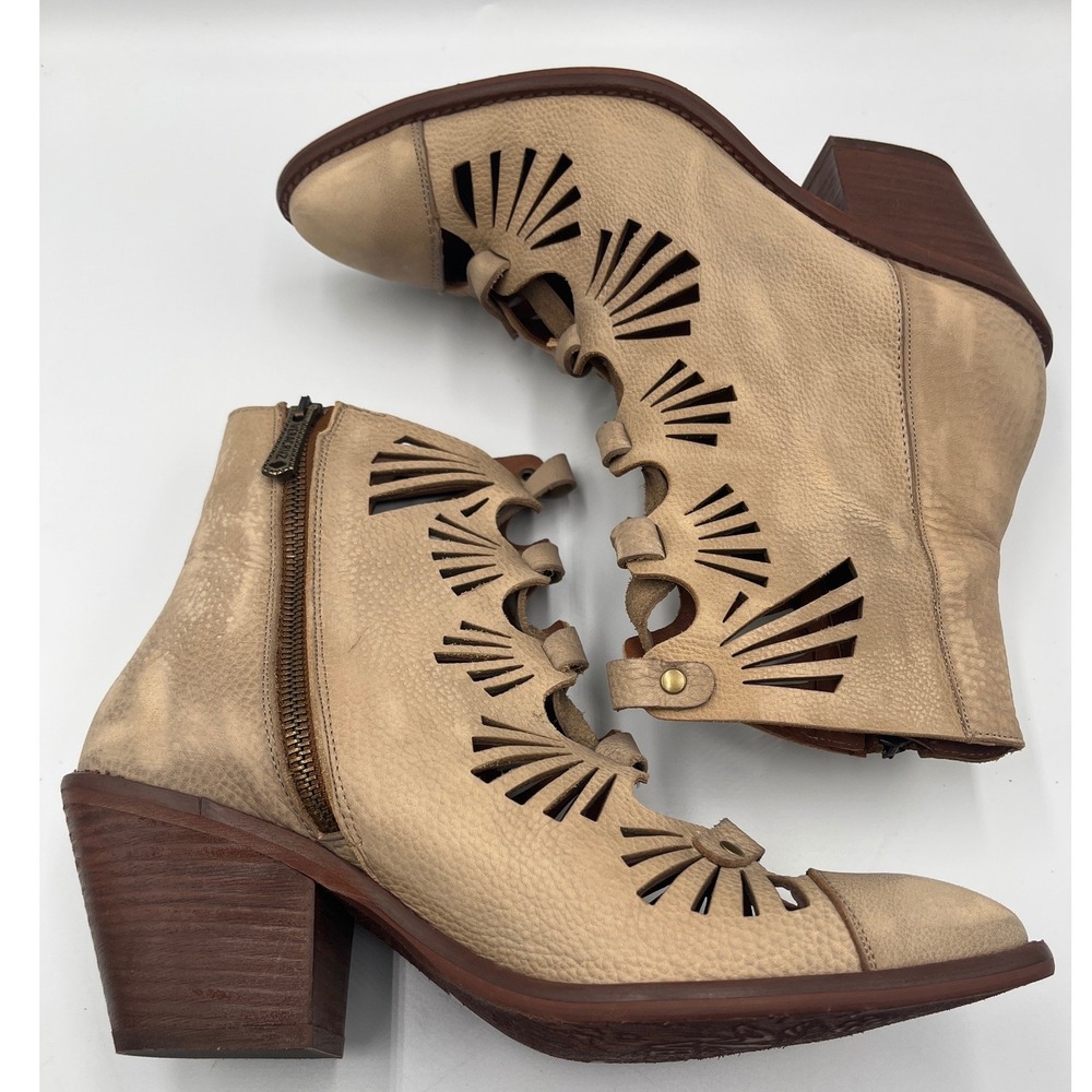 Veracruz Mallory Distressed Leather Cutout Booties EU 39 Tan Boho Made Spain